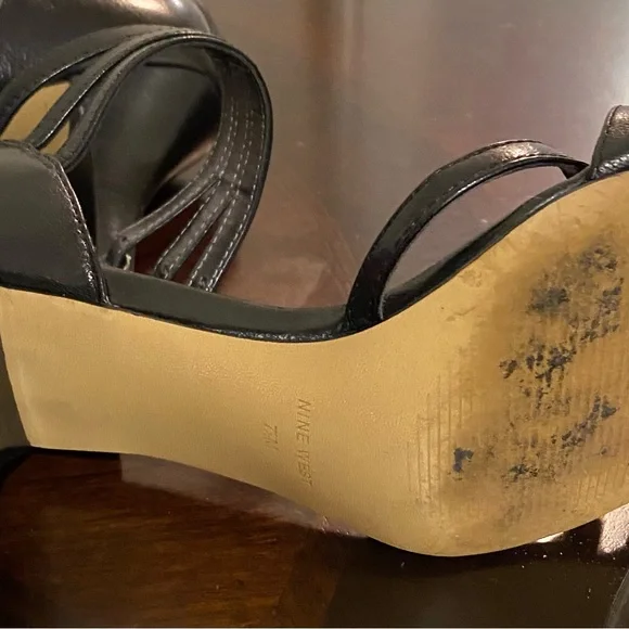 Nine West zipper back, open toe heels in Black - Picture 6 of 9